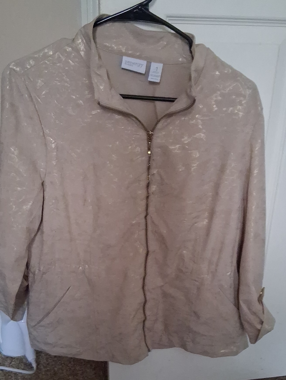 Lightweight Beige Zip-Front Bomber Jacket by Sag Harbor